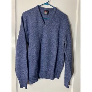 Robert Bruce Mens Blue V Neck Long Sleeve Sweater XL Made in USA Union Made‎ Vtg